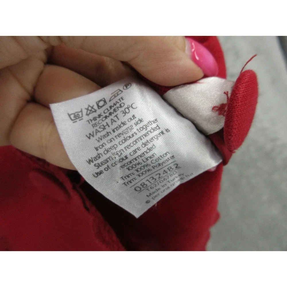 Per Una Jacket‎ Womens 10 Linen Eyelet Lace Trim Ruffle Blazer Office Career Red